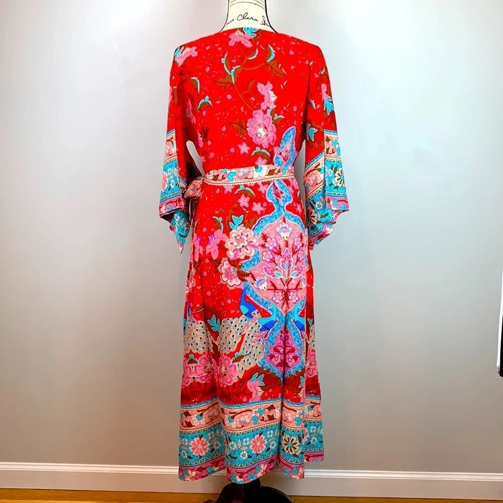 Vibrant Bohemian Kimono Maxi Dress - Picture 9 of 14